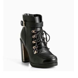 Lace up Combat Gold Metal Heel Boots